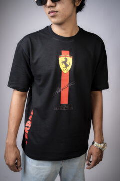 Unique Latest Mens Solid Round Neck Black T-Shirt Ferrari Print