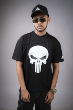 Unique Latest Mens Solid Round Neck Skull Black T-Shirt