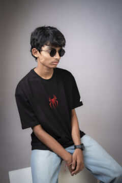 Premium Men’s Solid Round Neck Spiderman T-Shirt – Black