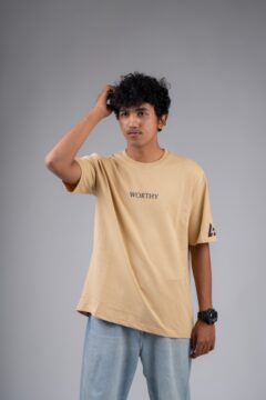 Premium Men’s WORTHY Thunder Back Tee (Beige)